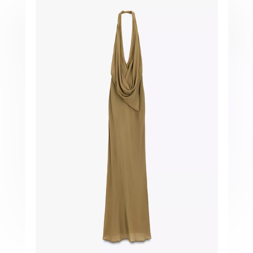 ZARA LIMITED EDITION DRAPED HALTER LONG DRESS - Picture 3 of 5